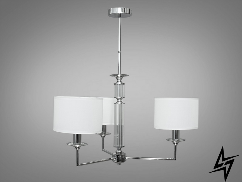 Современная люстра с абажурами 3 лампы D23-33113 хром 1015/3HR фото в живую, фото в дизайне интерьера
