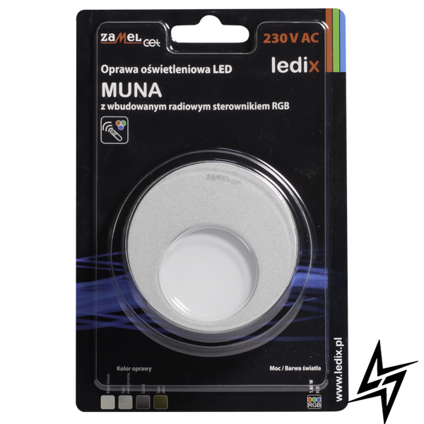 Настенный светильник Ledix Muna 02-225-16 врезной Алюминий RGB с радиоконтроллером RGB ЛЕД LED10222516 фото в живую, фото в дизайне интерьера