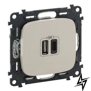 Розетка з двома USB-роз'ємами тип A + тип C 240V/5V 3000мА Valena Allure слонова кістка Legrand 754966 фото