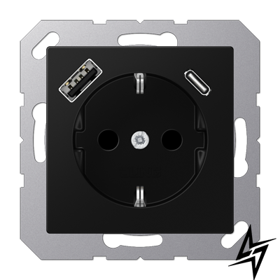 USB-розетка JUNG A1520-15CASWM A Flow USB SCHUKO, черная матовая фото