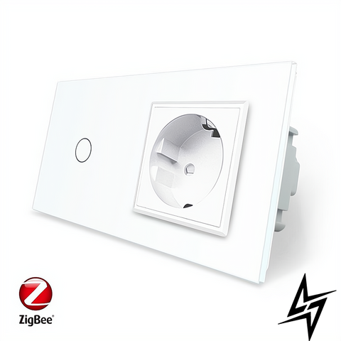 Умный сенсорный ZigBee выключатель 1 сенсор 1 розетка Livolo белый стекло (VL-C701Z/C7C1EU-11) фото