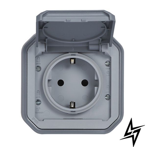 Розетка с заземлением и крышкой Legrand 069730L Plexo New, серая, матовая, 16 А 069730L фото