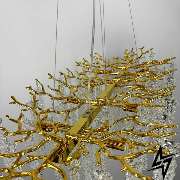 Удлиненная изысканная золотая люстра с хрустальными подвесами LE41144 16xG9 100см Золото/Прозрачный 33001-L GD фото в живую, фото в дизайне интерьера
