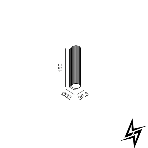 LTX 10.0314.3.930.BK Накладной настенный светильник WALL TUB S 150 RIB, вниз, D32mm, SP36.3mm, H150mm, CREE LED 3W, 3000K, 101Lm, 60&deg;, CRI>90, IP20, 220-240V, черный фото
