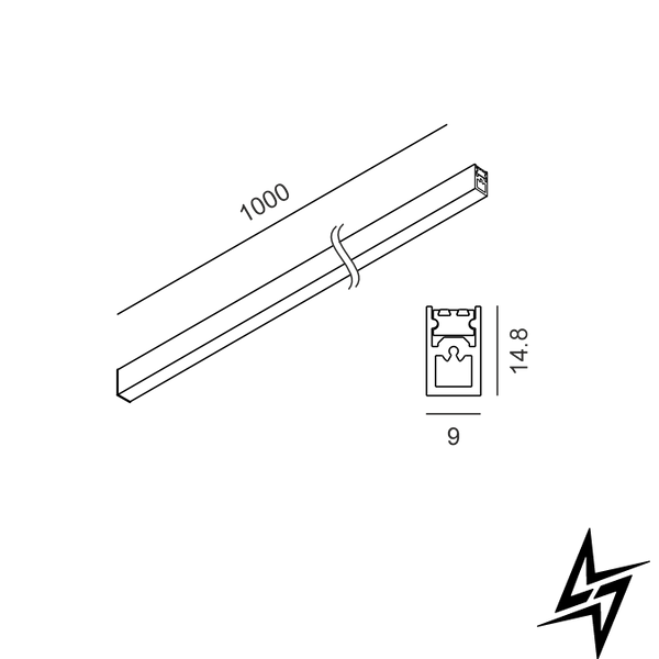 LTX 15.S100.BK Накладной/подвесной шинопровод AIR_TRACK S, L1000mm, W9mm, H14.8mm, 48V, IP20, ввод питания, механические, электрические с'соединители и заглушки (не в комплекте), черный фото