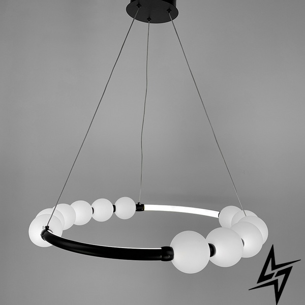 Черная люстра Nordic Pearl с плафонами-жемчужинками на 3 режима LE41045 LED 25W 3000–4500–6000K 60x60см Черный/Белый SG 33-600 BK фото в живую, фото в дизайне интерьера