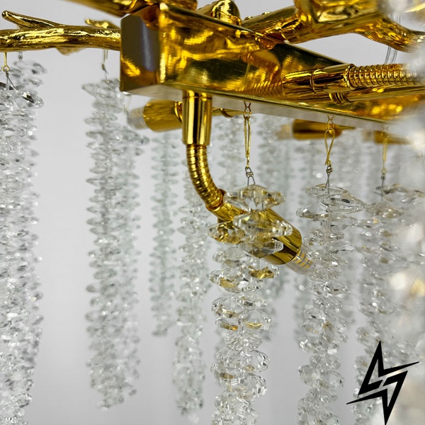 Удлиненная изысканная золотая люстра с хрустальными подвесами LE41145 16xG9 120см Золото/Прозрачный 33001-L GD фото в живую, фото в дизайне интерьера