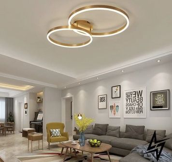 Золота стельова LED люстра з пультом дк Anelli на 2 кільця A8008/2 GD фото