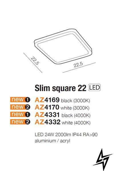 Потолочный светильник Azzardo Slim AZ4332 LED 24 Вт, белый, 22,5 &times; 2,5 &times; 23 см фото
