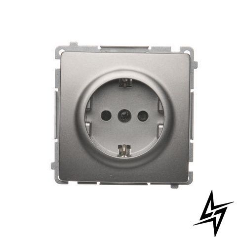 Розетка одинарная с заземлением с защитой сатиновый 16A Simon Basic BMGSZ1Z.01/29 фото