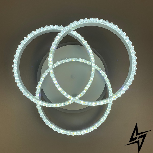 LED светильник белый на 3 кольца с хромированной полоской d30см LE39618 Белый 42x17x42см LED 70W 3000-6000K A 55063/3С RGB WH+CR фото в живую, фото в дизайне интерьера