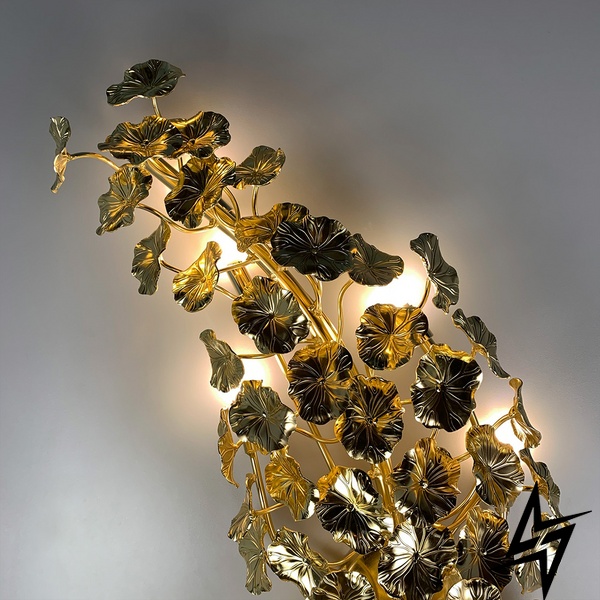 Удлиненная золотая бра во флористических мотивах LE30420 10xG9 40x125см Золото WB 5045 фото в живую, фото в дизайне интерьера