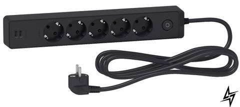 Подовжувач ST945U3B на 5 гнізд і 2хUSB (3м) чорний Schneider Electric фото