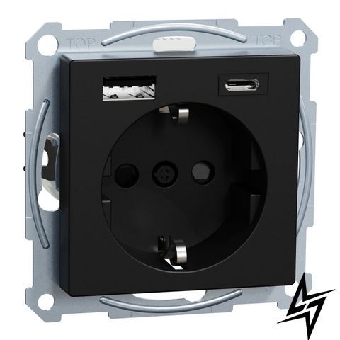 Розетка з USB Schneider Electric MEG2367-0403 Merten Ocean Plastic, чорна, матова, 16 А, 220 В MEG2367-0403 фото