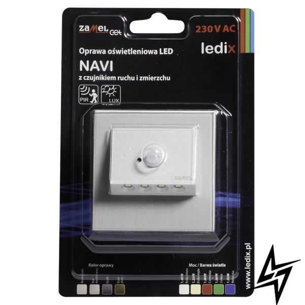Настенный светильник Ledix Navi с рамкой 11-222-12 врезной Алюминий 3100K с датчиком ЛЕД LED11122212 фото в живую, фото в дизайне интерьера