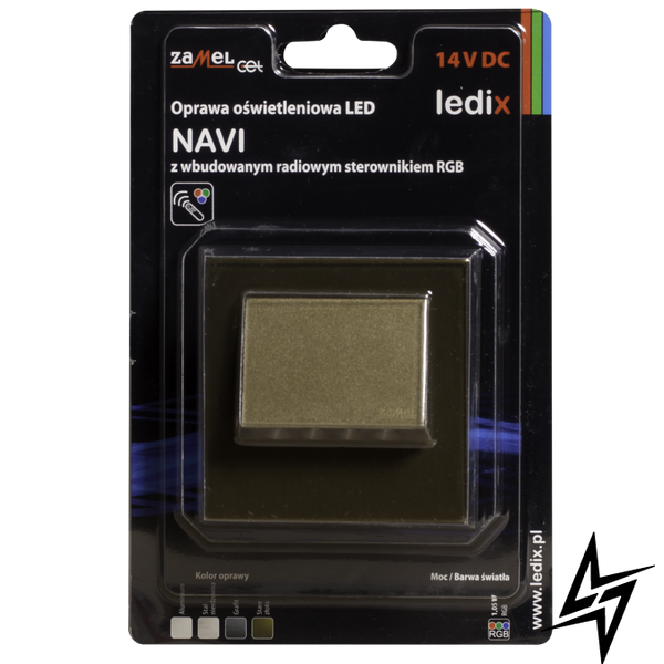 Настенный светильник Ledix Navi с рамкой 11-215-46 врезной Старое золото RGB 14V с радиоконтроллером RGB ЛЕД LED11121546 фото в живую, фото в дизайне интерьера