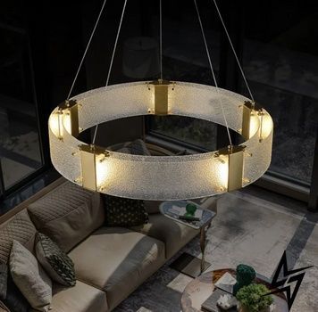 Дизайнерская LED люстра с фактурным стеклом в золотом каркасе SA 42 GD фото
