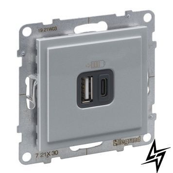Розетка для зарядки USB А+C 12Вт+15Вт/5V для серии SUNO алюминий Legrand 721330 фото