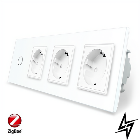 Умный сенсорный ZigBee выключатель 1 сенсор 3 розетки Livolo белый стекло (VL-C701Z/C7C3EU-11) фото