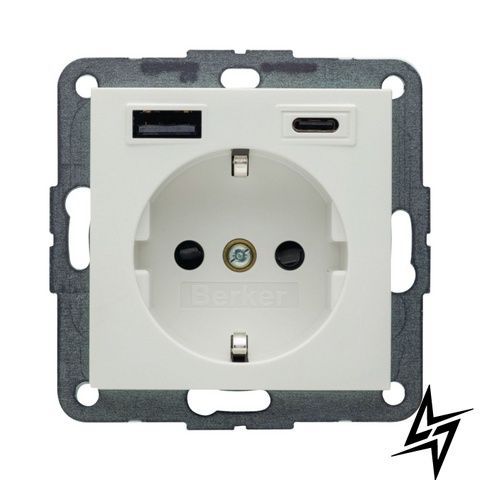 Розетка с ж/к + USB A/C 20W PD S.1/B.3 полярное матовое белье Berker 48141909 фото