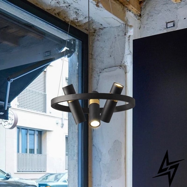 Современная дизайнерская модель светильника на тросах с плафонами-спотами LE26535 6xGU10 45x45см Черный J 063/6 BK фото в живую, фото в дизайне интерьера