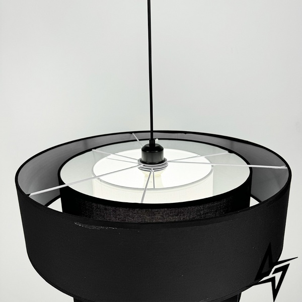 Дизайнерская люстра IONOS 2 с текстильным абажуром LE41153 50x50см Черный/Белый MJ 159-500 BK+BK+WT фото в живую, фото в дизайне интерьера