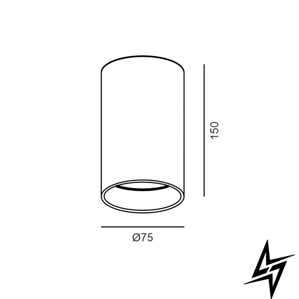 LTX 02.0711.18.930.BK Накладний стельовий світильник TUB L S 150, D75мм, H150мм, CREE LED 18W, 500mA, 1287lm, 3000K, 50&deg;, CRI>90, 220V-240V, IP20, чорний фото