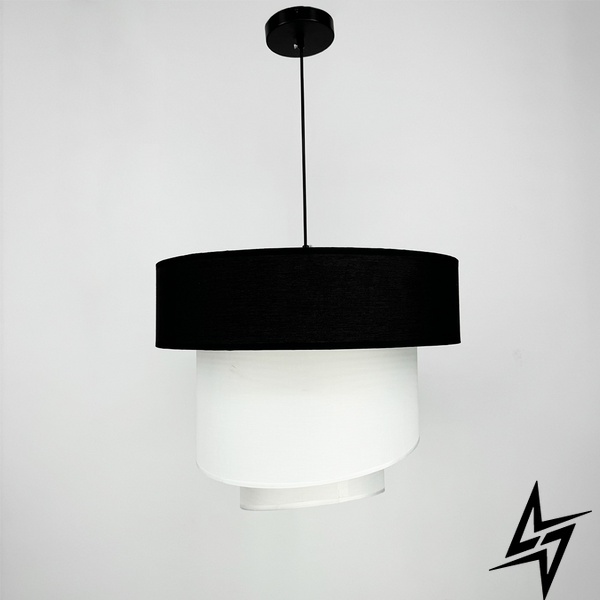 Дизайнерская люстра IONOS 1 с текстильным абажуром LE41154 50x50см Черный/Белый MJ 159-500 BK+WT+WT фото в живую, фото в дизайне интерьера