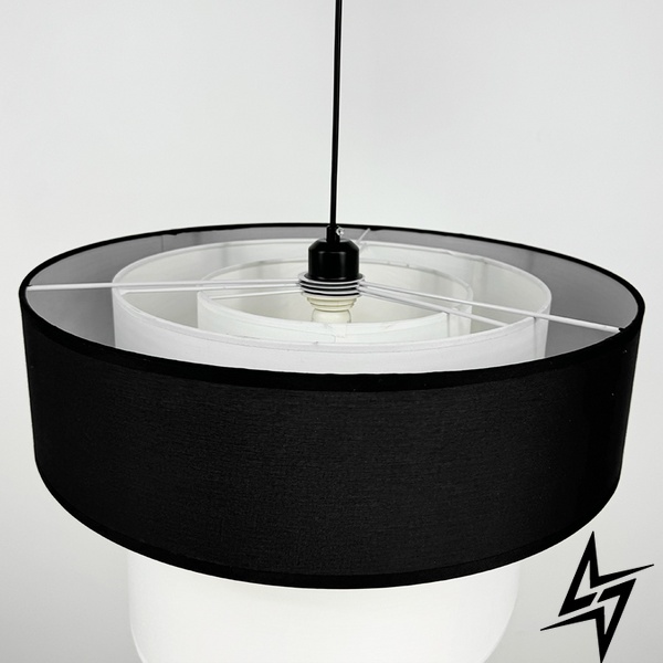 Дизайнерская люстра IONOS 1 с текстильным абажуром LE41154 50x50см Черный/Белый MJ 159-500 BK+WT+WT фото в живую, фото в дизайне интерьера