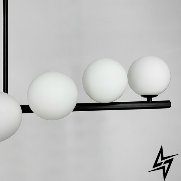 Удлиненная черная люстра BALLS WAVE с белыми плафонами LE41054 9xG9 13x100см Черный/Белый MJ 191 BK+WT фото в живую, фото в дизайне интерьера