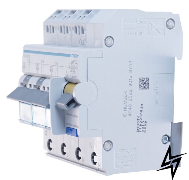 Диференціальний автоматичний вимикач ADZ360D, C10А, 30мА, Hager фото