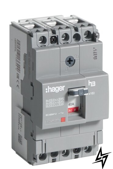 Автоматический выключатель x160, In=40А, 3п, 18kA HDA040L Hager фото
