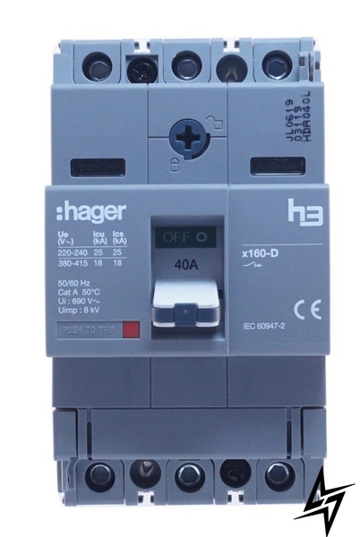 Автоматичний вимикач x160, In = 40А, 3п, 18kA HDA040L Hager фото