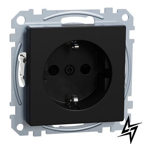 Розетка із заземленням та шторками Schneider Electric MEG2300-0403 Merten Ocean Plastic, чорна, матова, 16 А, 220 В фото