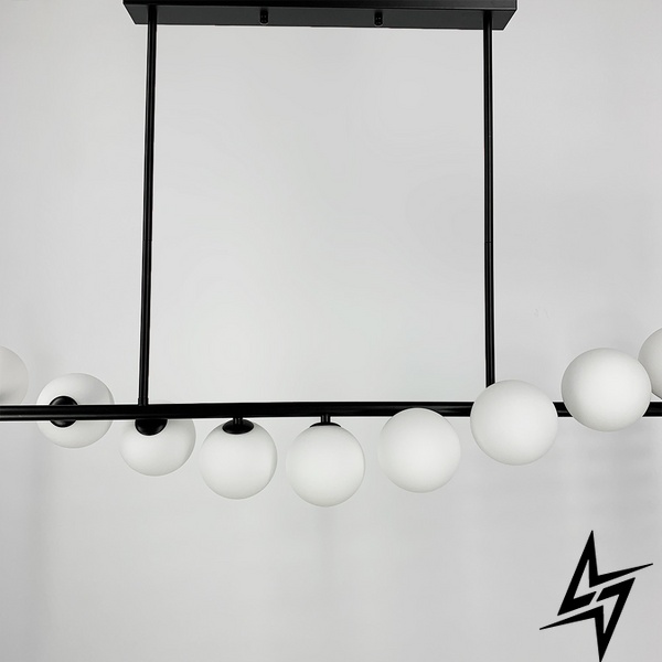 Удлиненная черная люстра BALLS WAVE с белыми плафонами LE41055 11xG9 13x120см Черный/Белый MJ 191 BK+WT фото в живую, фото в дизайне интерьера