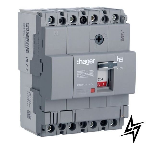 Корпусный автоматический выключатель Hager HDA081L 4P, 80 А, 18 кА HDA081L фото