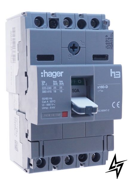 Автомат електроживлення x160, In = 50А, 3п, 18kA HDA050L Hager фото