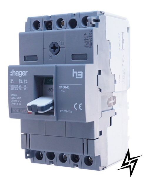 Автомат електроживлення x160, In = 50А, 3п, 18kA HDA050L Hager фото